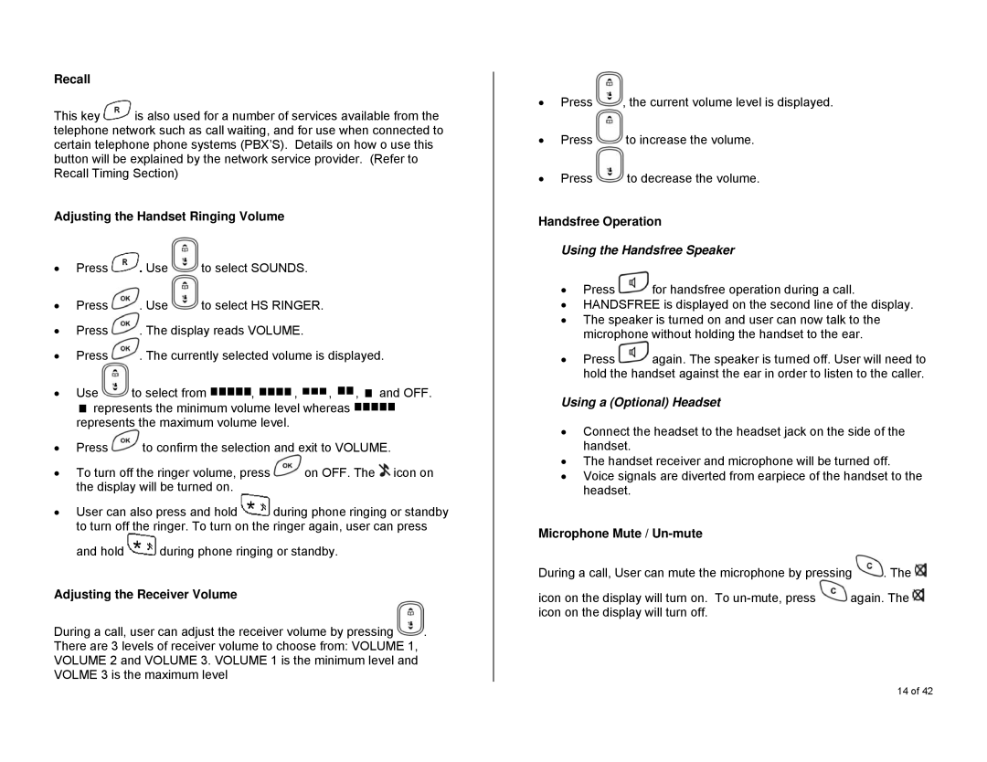 Oricom S6000 manual Using the Handsfree Speaker, Using a Optional Headset 