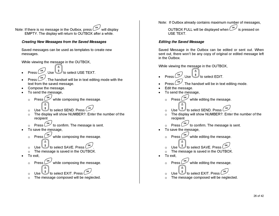 Oricom S6000 manual Creating New Messages from the Saved Messages, Editing the Saved Message 