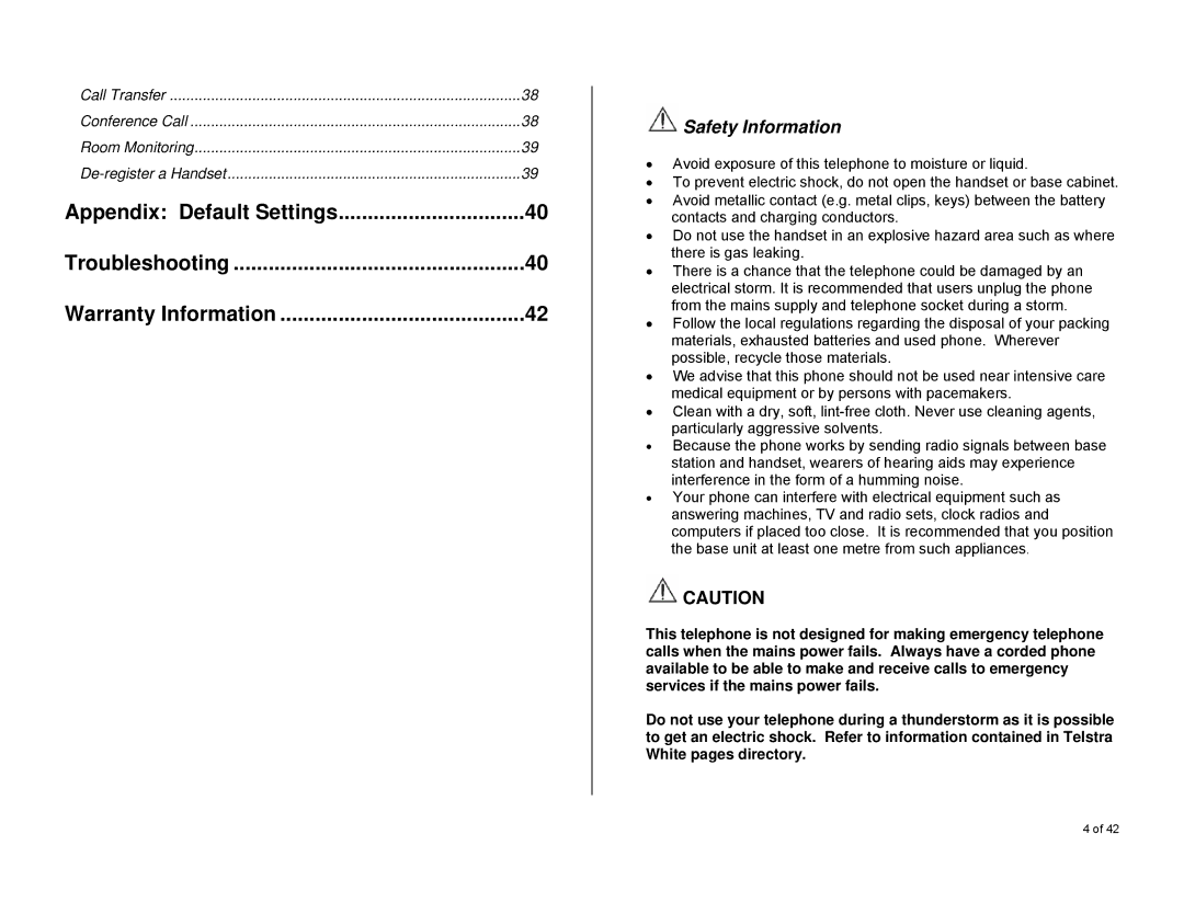 Oricom S6000 manual Appendix Default Settings 