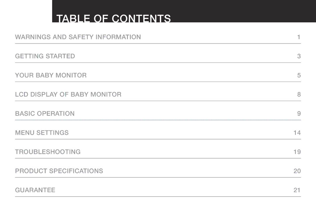 Oricom SECURE 200 manual Table of Contents 