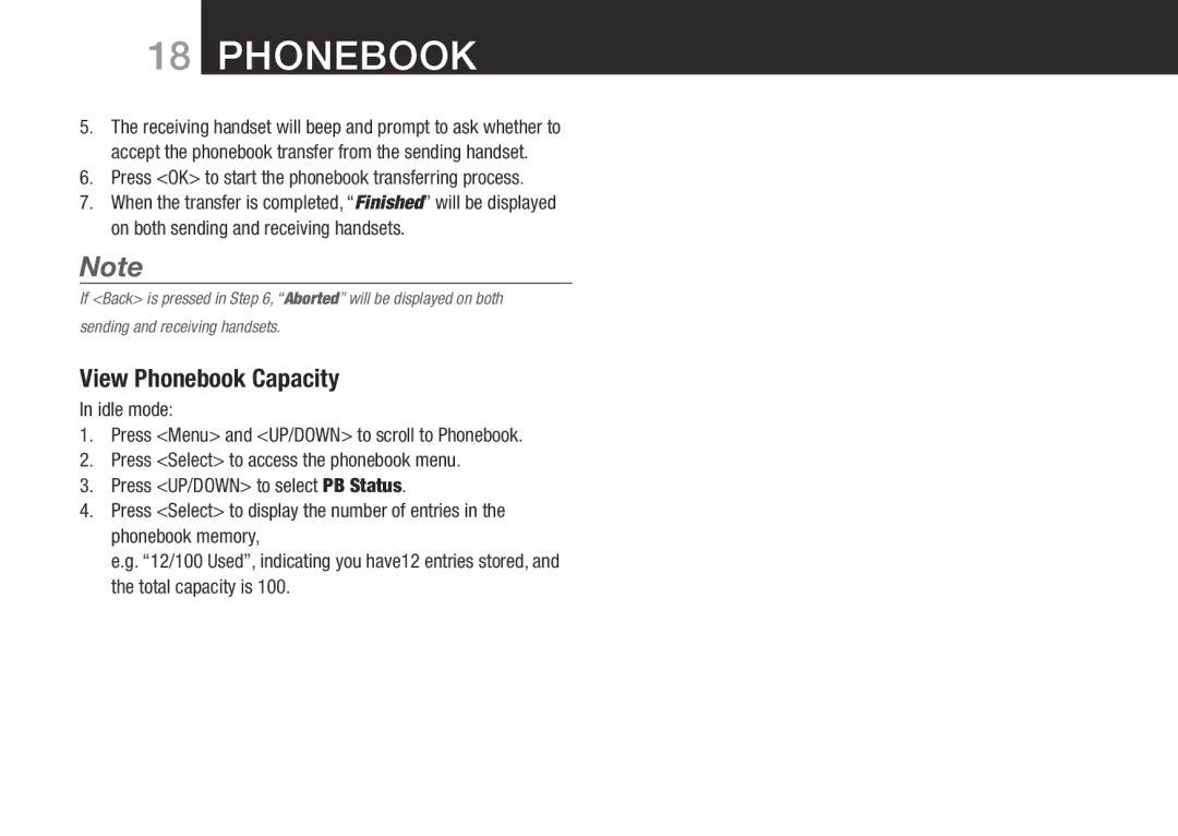 Oricom SLIM-9000 user manual View Phonebook Capacity 