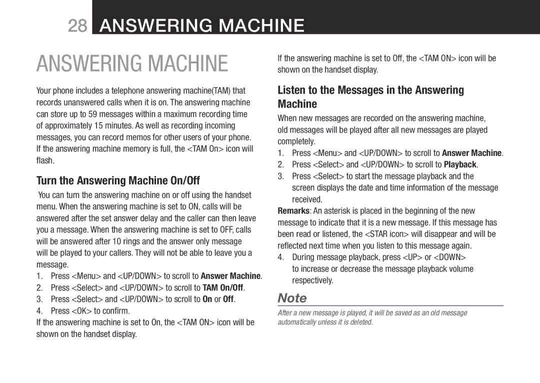 Oricom SLIM-9000 user manual Turn the Answering Machine On/Off, Listen to the Messages in the Answering Machine 