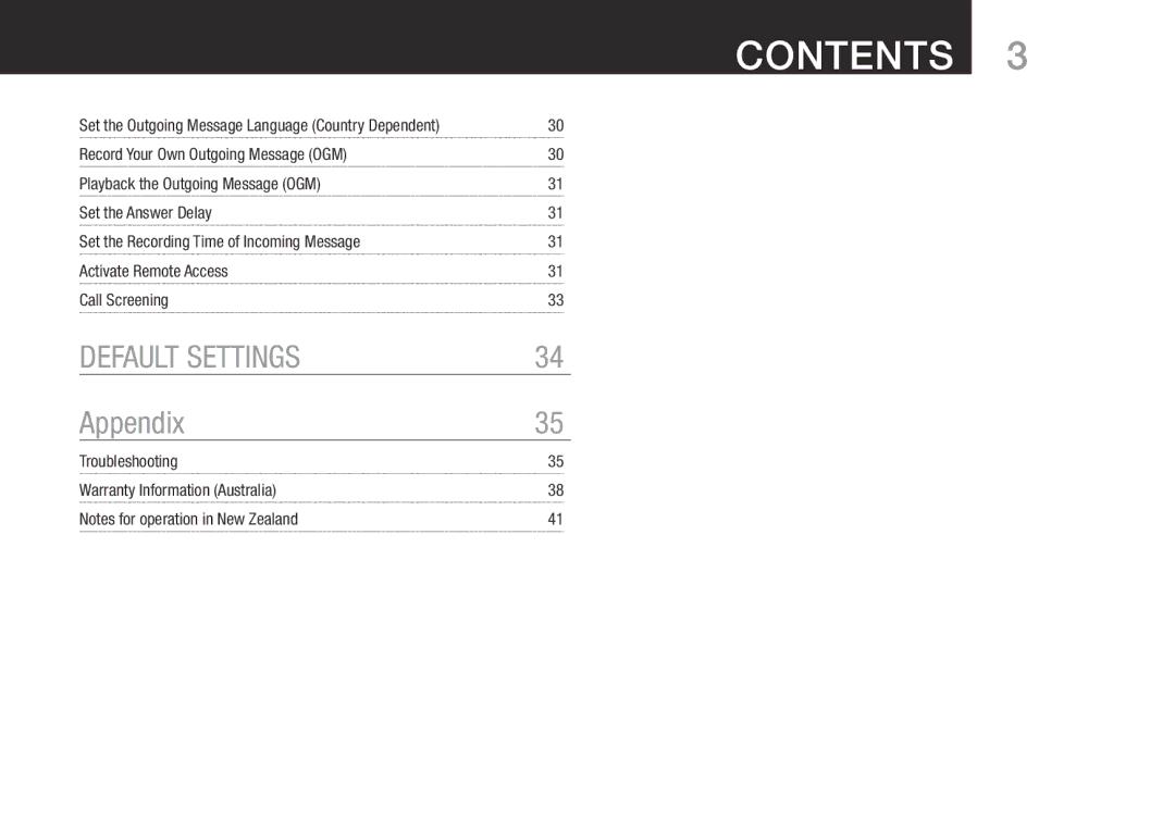 Oricom SLIM-9000 user manual Default Settings 