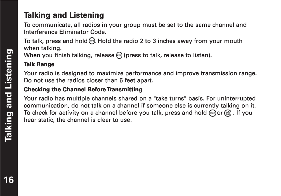 Oricom T5509 manual Talking and Listening, Talk Range, Checking the Channel Before Transmitting 