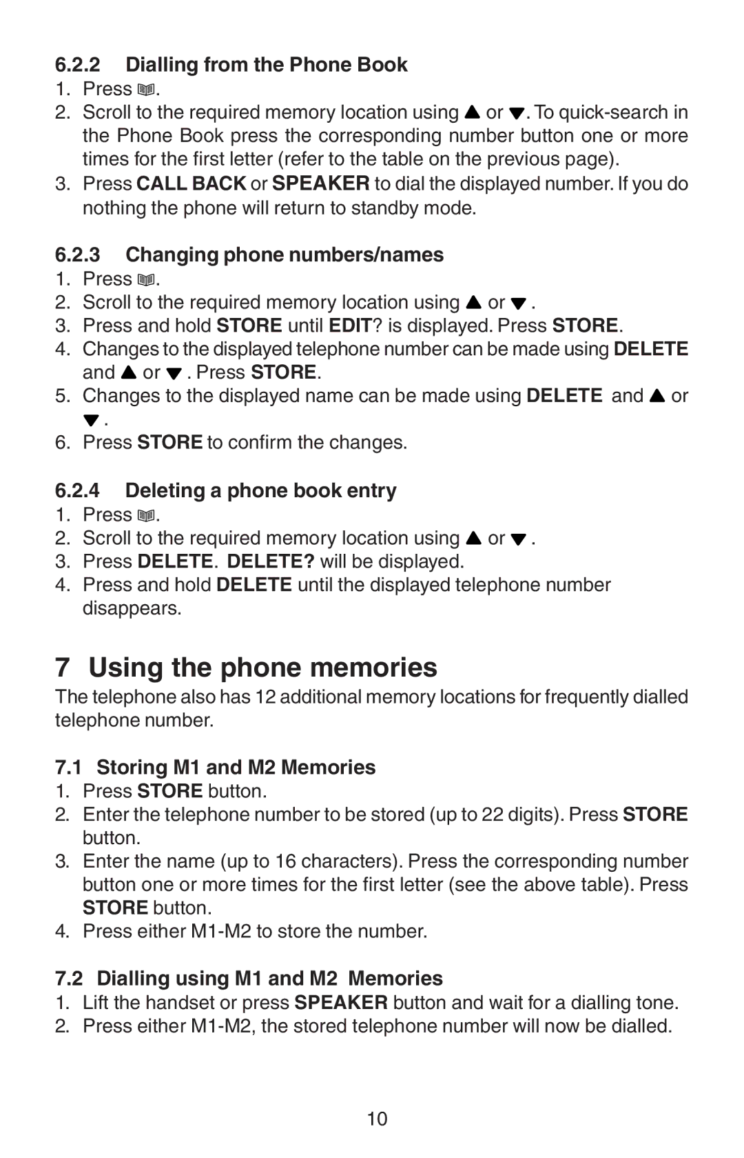 Oricom TP110 manual Using the phone memories 