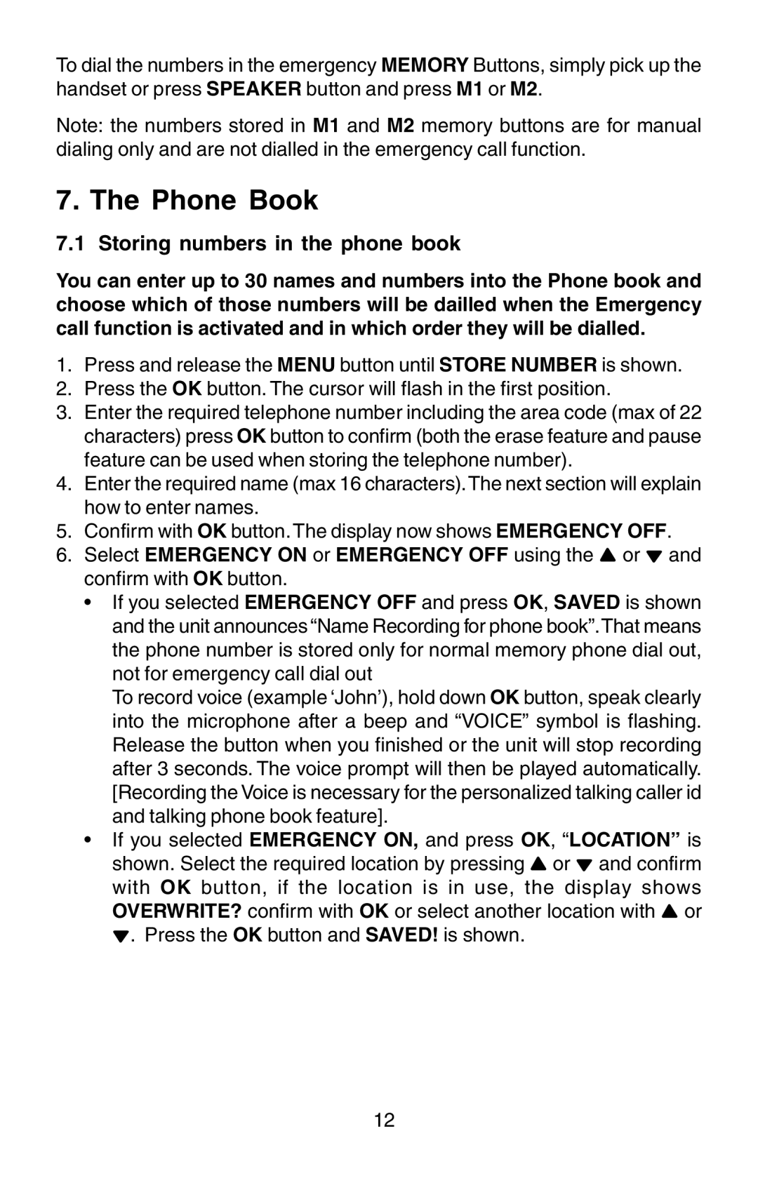 Oricom TP170WP manual Phone Book, Storing numbers in the phone book 