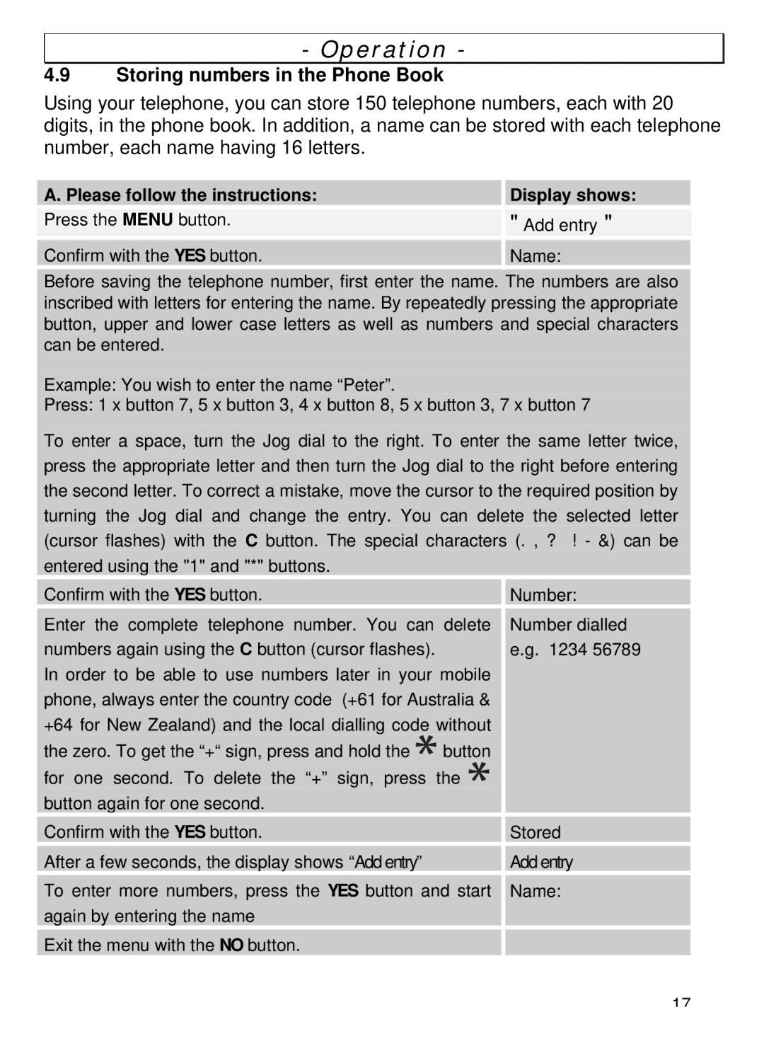 Oricom TP68 manual Storing numbers in the Phone Book 