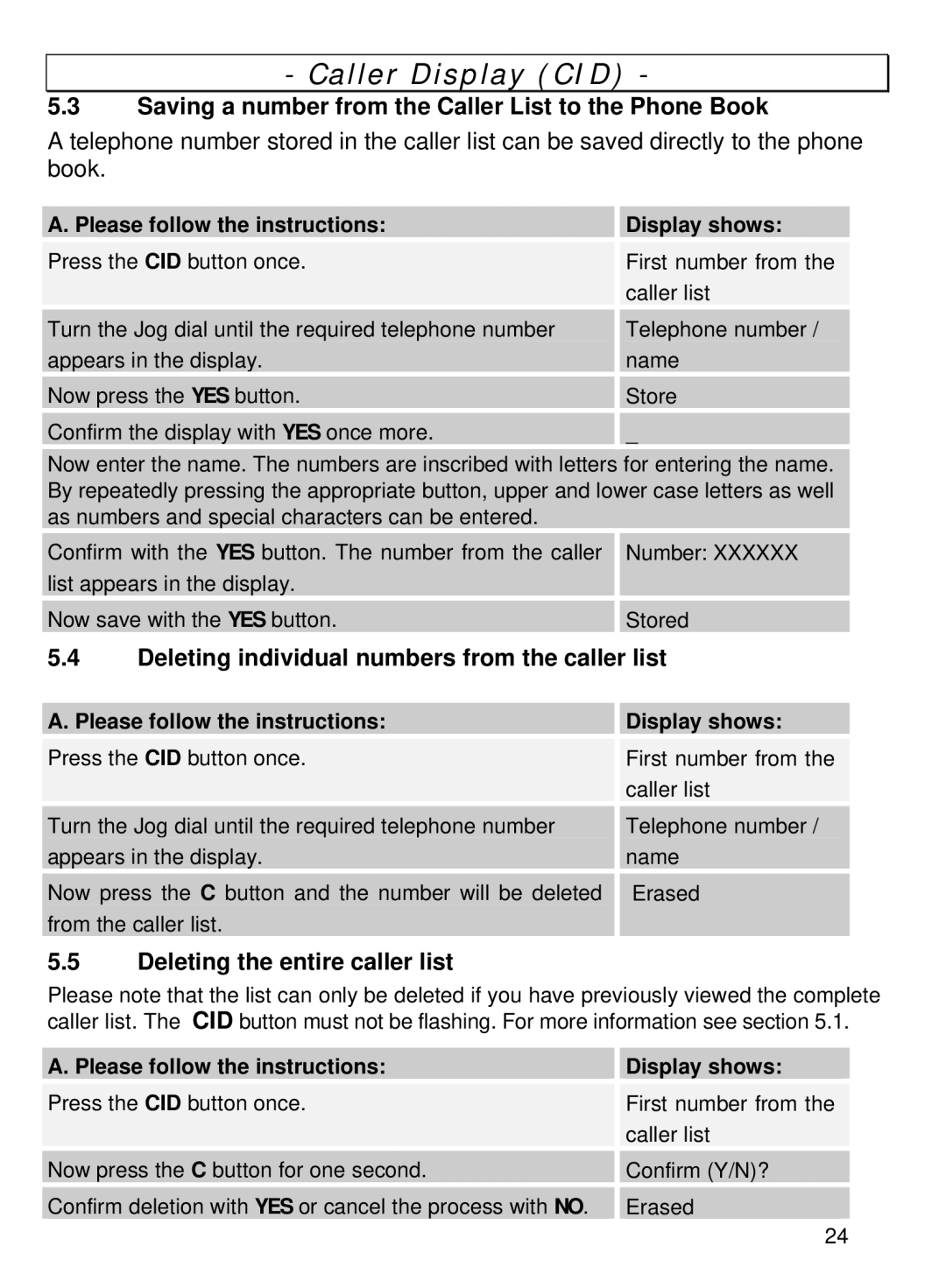 Oricom TP68 manual Saving a number from the Caller List to the Phone Book, Deleting individual numbers from the caller list 