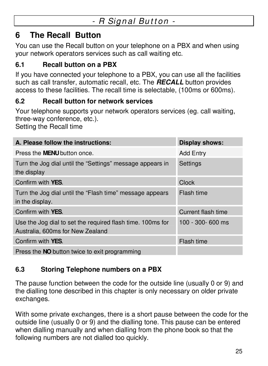 Oricom TP68 manual Signal Button, Recall Button, Recall button on a PBX, Recall button for network services 