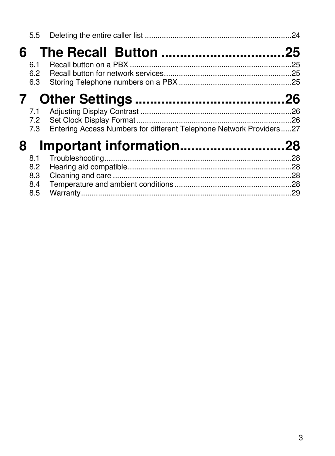 Oricom TP68 manual Recall Button 