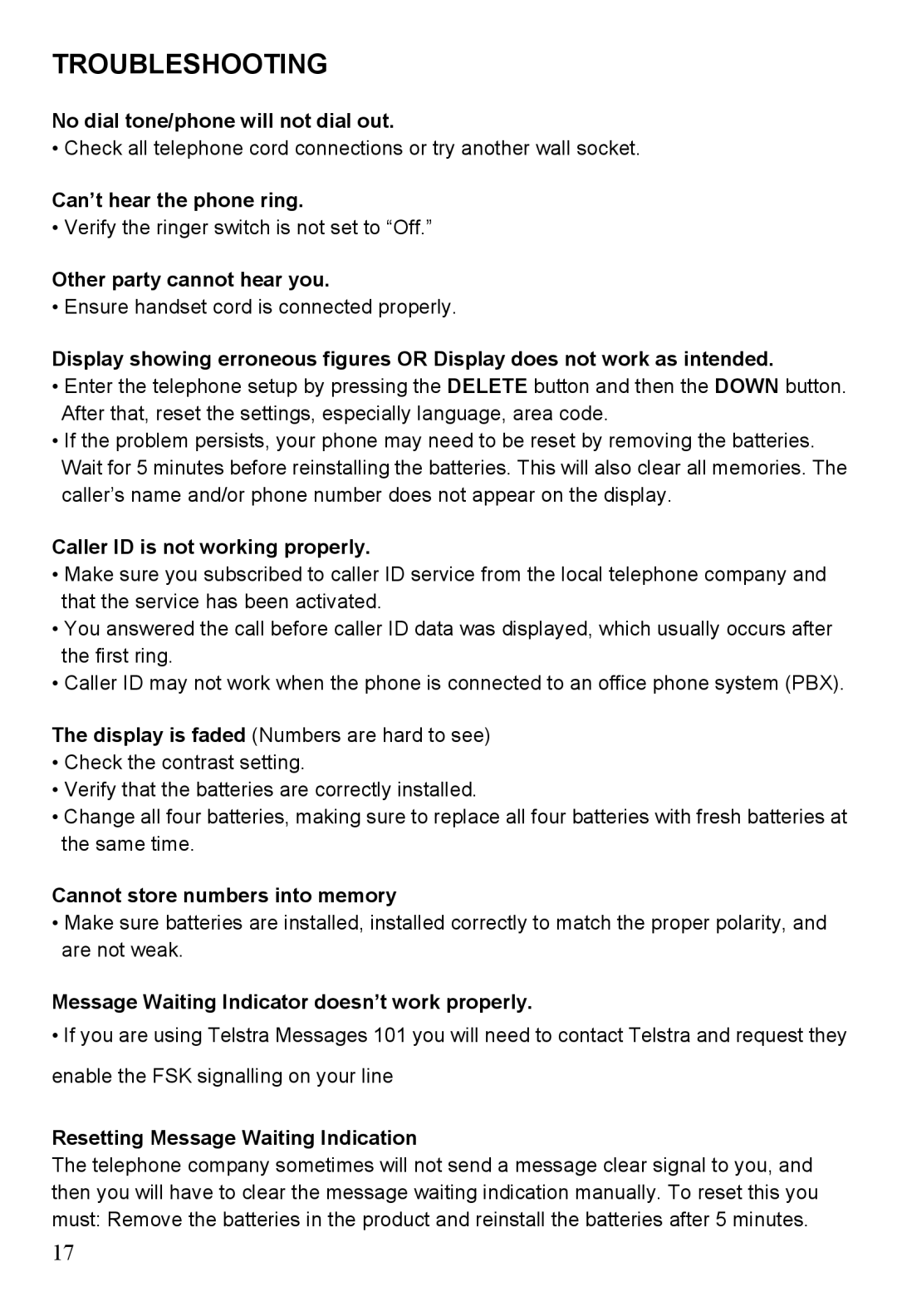 Oricom TP88 manual Troubleshooting 