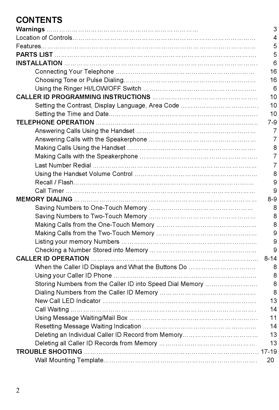 Oricom TP88 manual Contents 