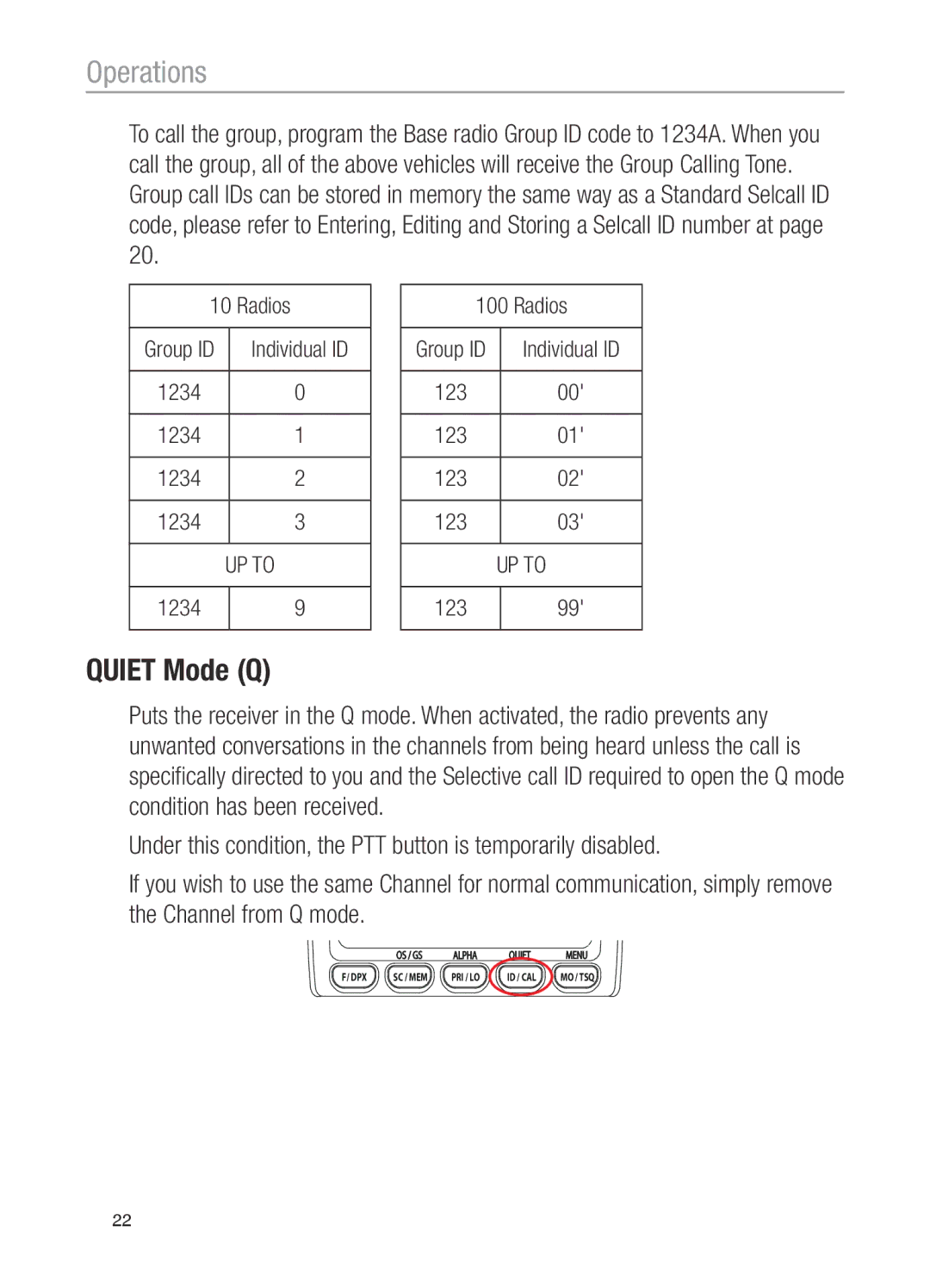 Oricom UHF200, UHF100 operating instructions Quiet Mode Q 