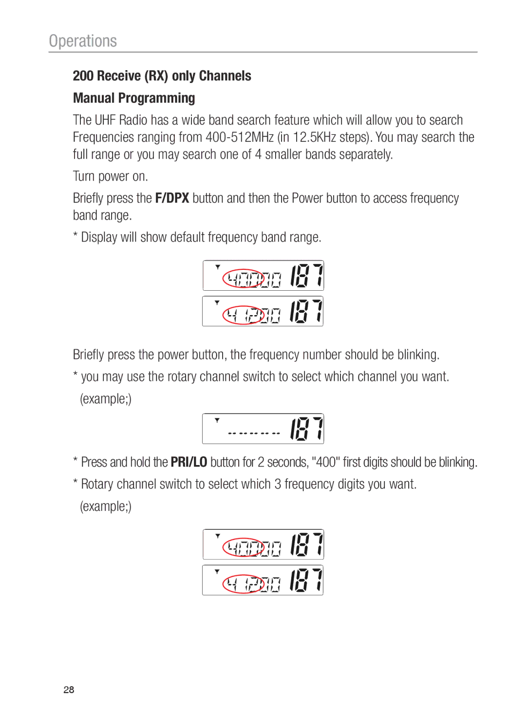 Oricom UHF200, UHF100 operating instructions Operations 