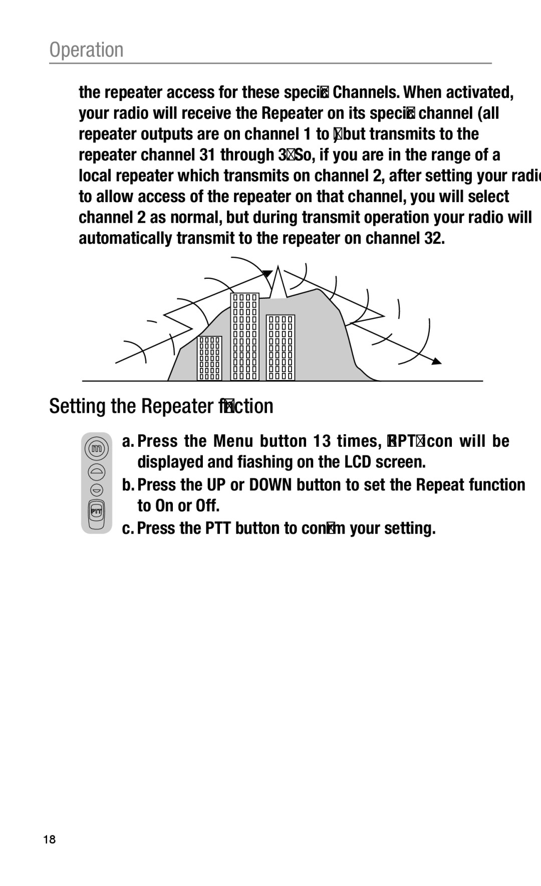 Oricom UHF2100 manual Setting the Repeater function 