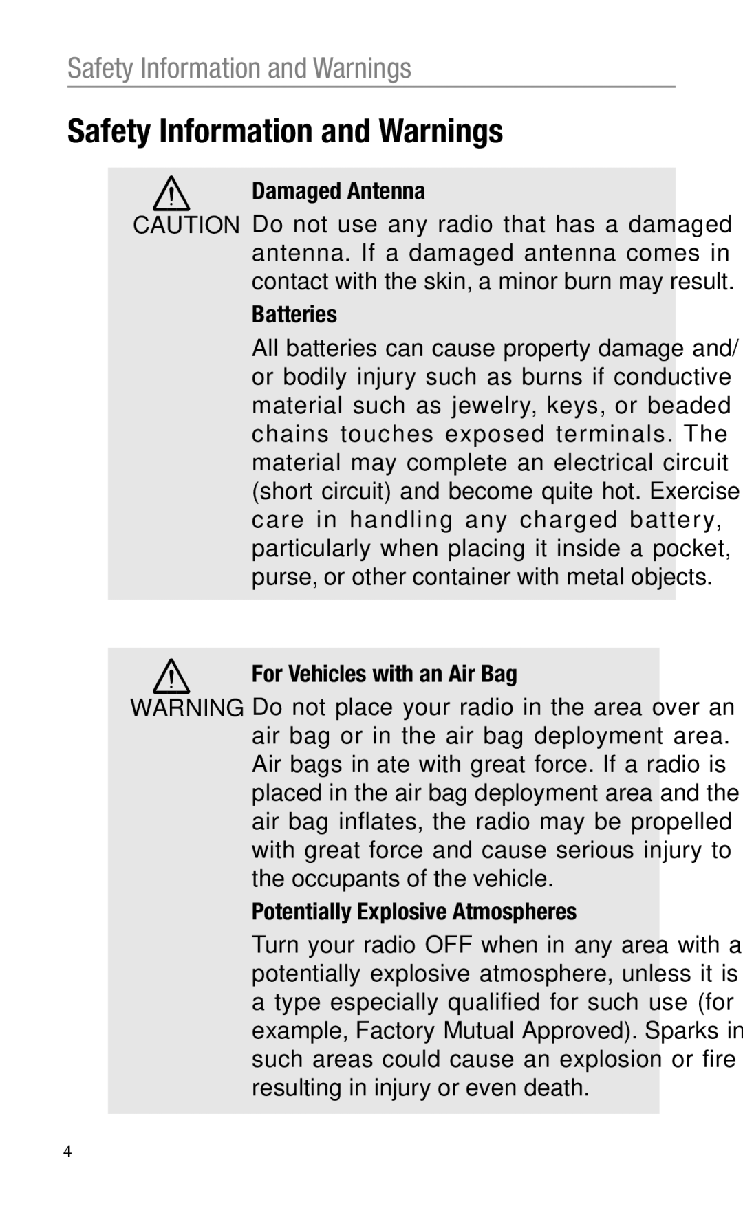 Oricom UHF2100 manual Safety Information and Warnings 