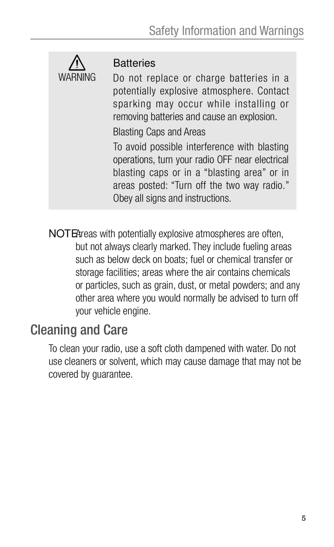 Oricom UHF2100 manual Cleaning and Care 