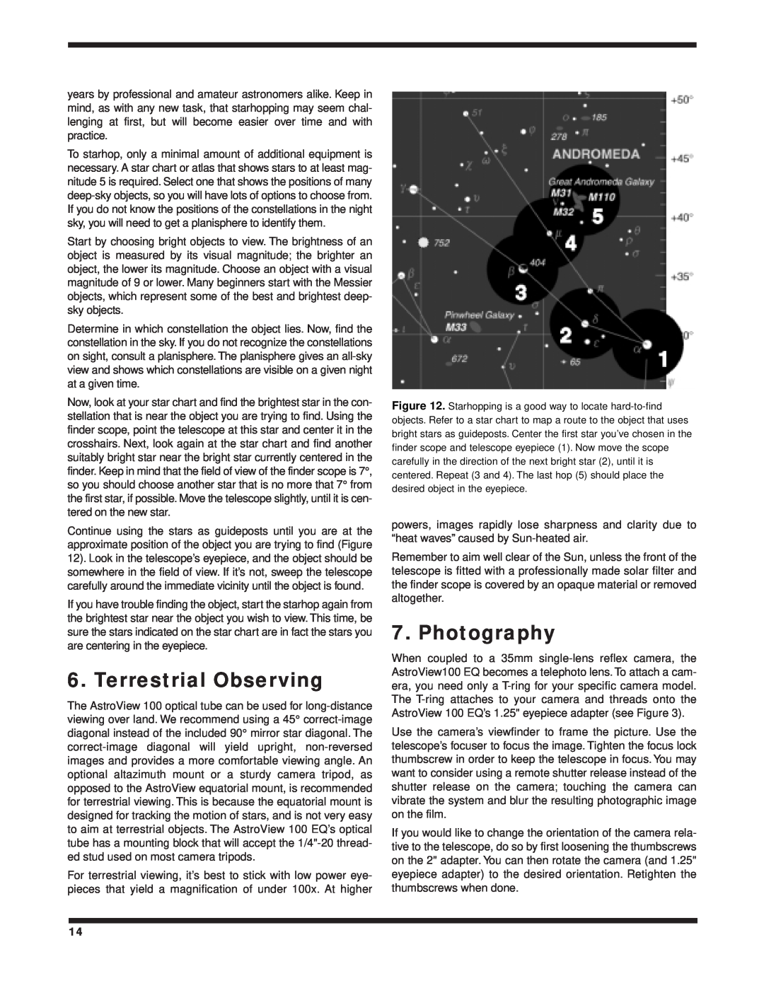 Orion 100 EQ instruction manual Terrestrial Observing, Photography 
