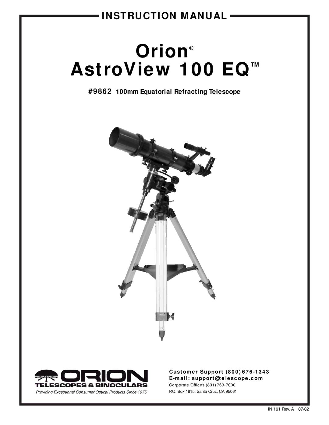 Orion instruction manual Orion AstroView 100 EQ 