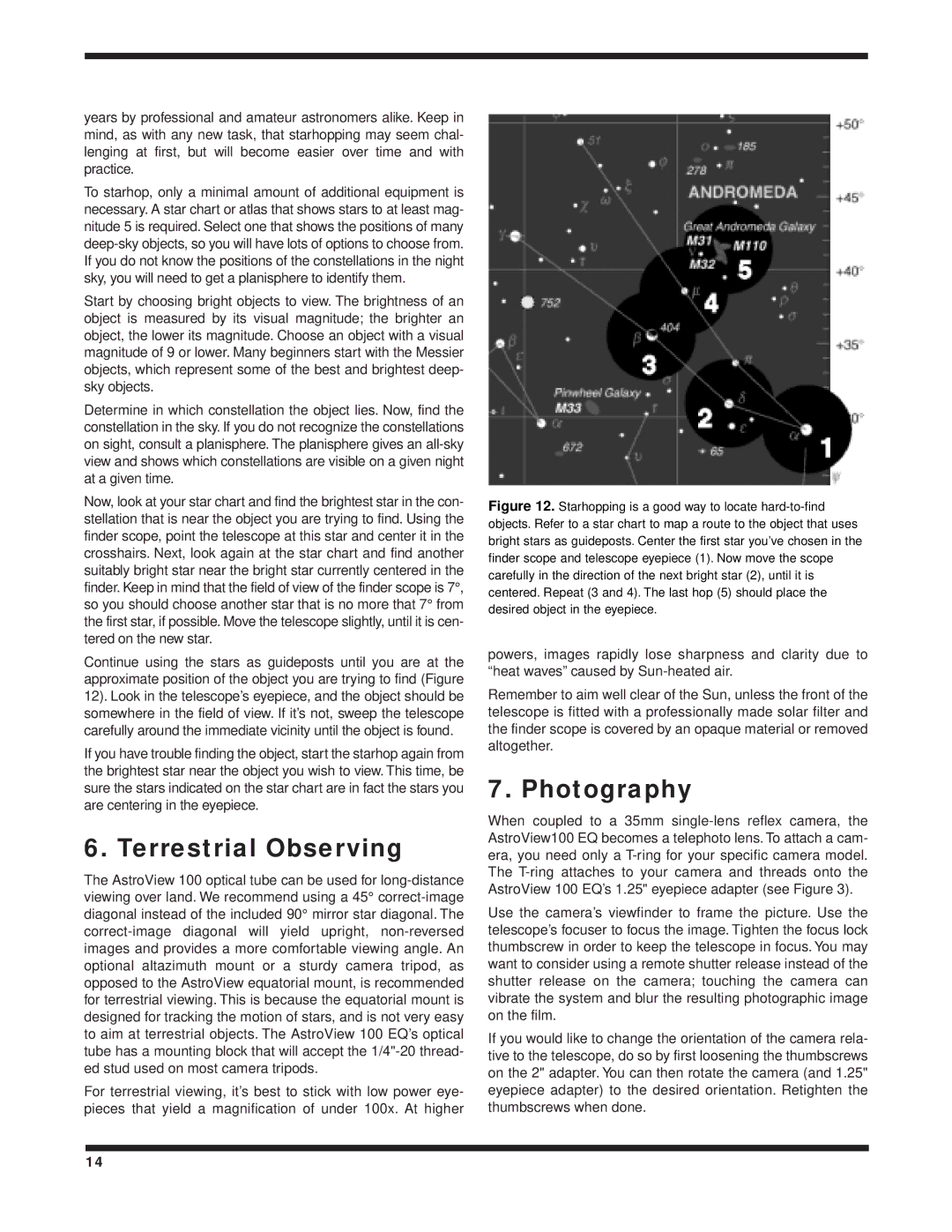 Orion 100 EQ instruction manual Terrestrial Observing, Photography 