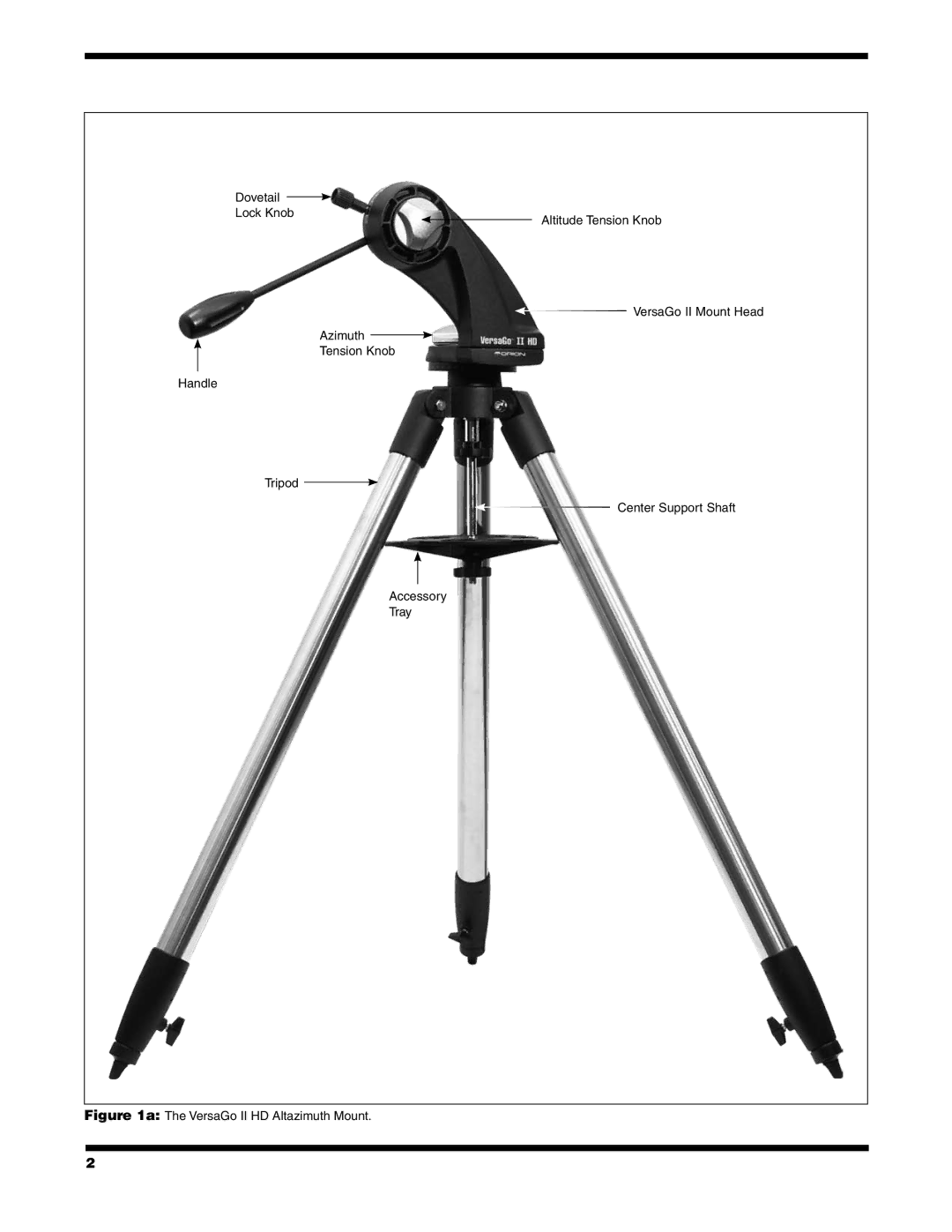 Orion #10105, #10104 instruction manual VersaGo II HD Altazimuth Mount 