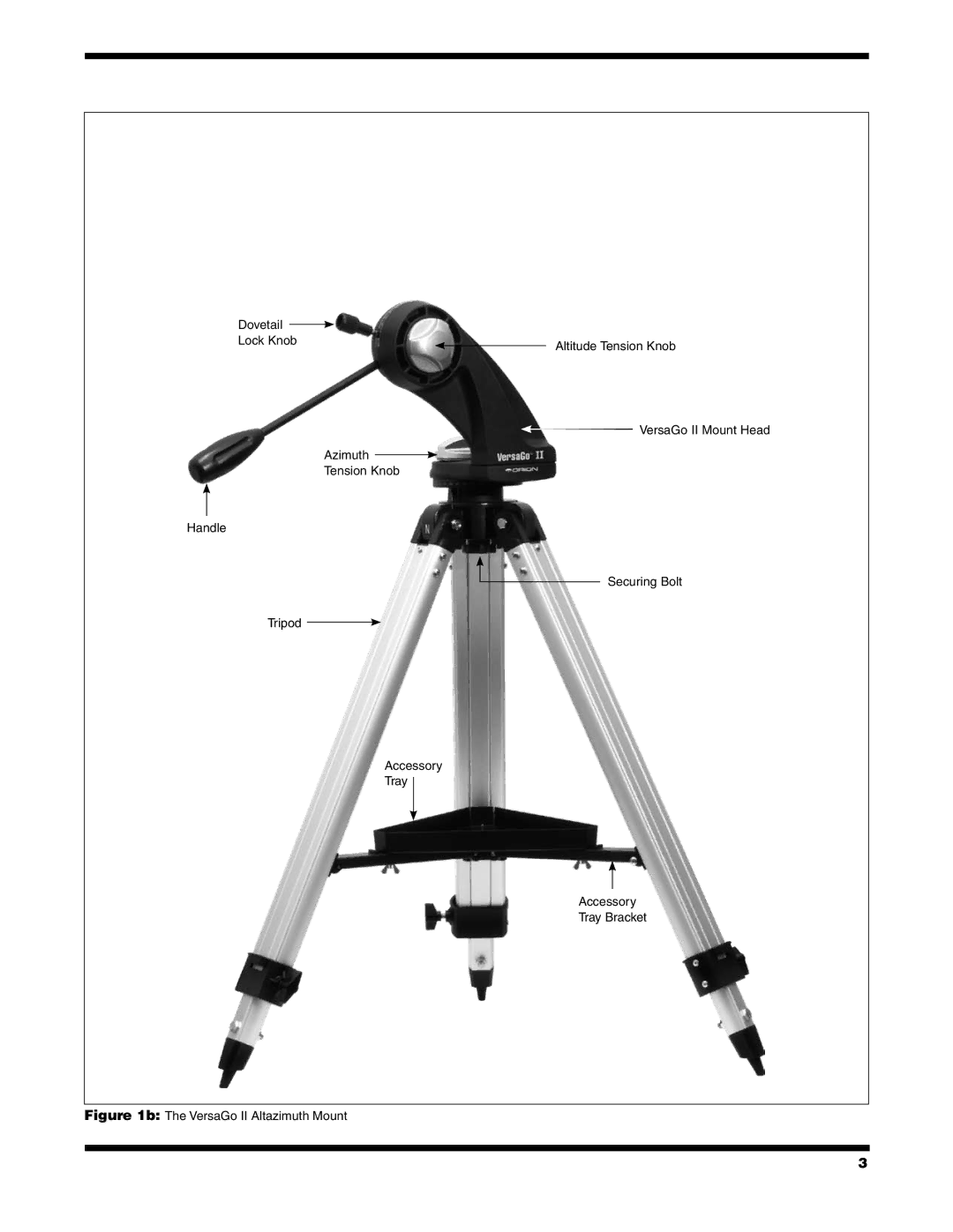 Orion #10104, #10105 instruction manual VersaGo II Altazimuth Mount 