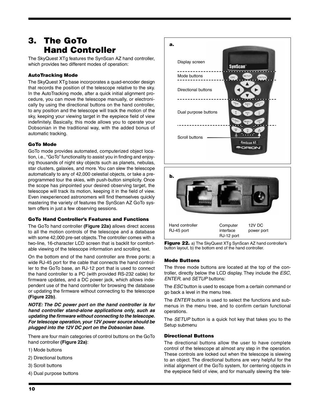 Orion #10134 XT8g, 10135 XT10g, 10135XT12g, 10134 XTBg instruction manual GoTo Hand Controller 