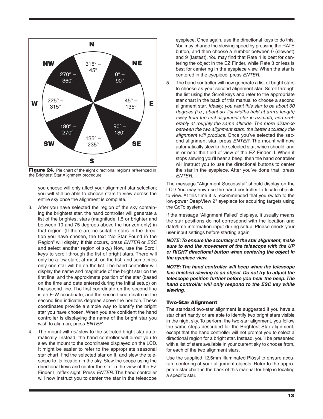 Orion 10135XT12g, 10135 XT10g, #10134 XT8g, 10134 XTBg instruction manual SW 235SE, Two-Star Alignment 