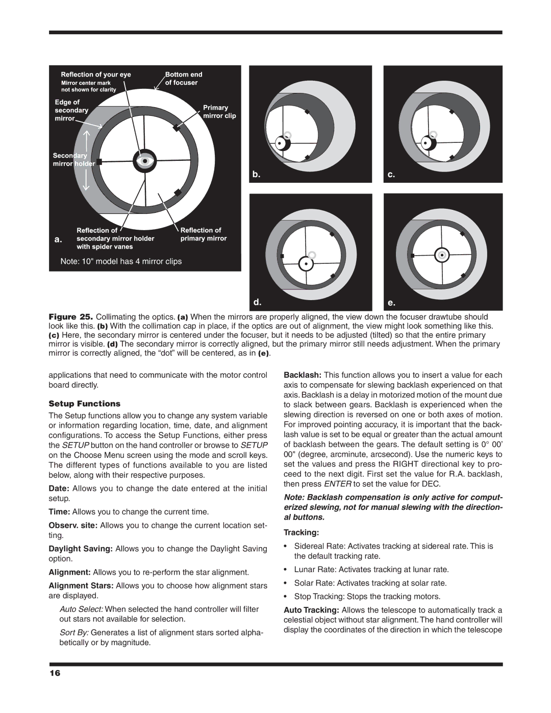 Orion 10135 XT10g, 10135XT12g, #10134 XT8g, 10134 XTBg instruction manual Setup Functions, Tracking 