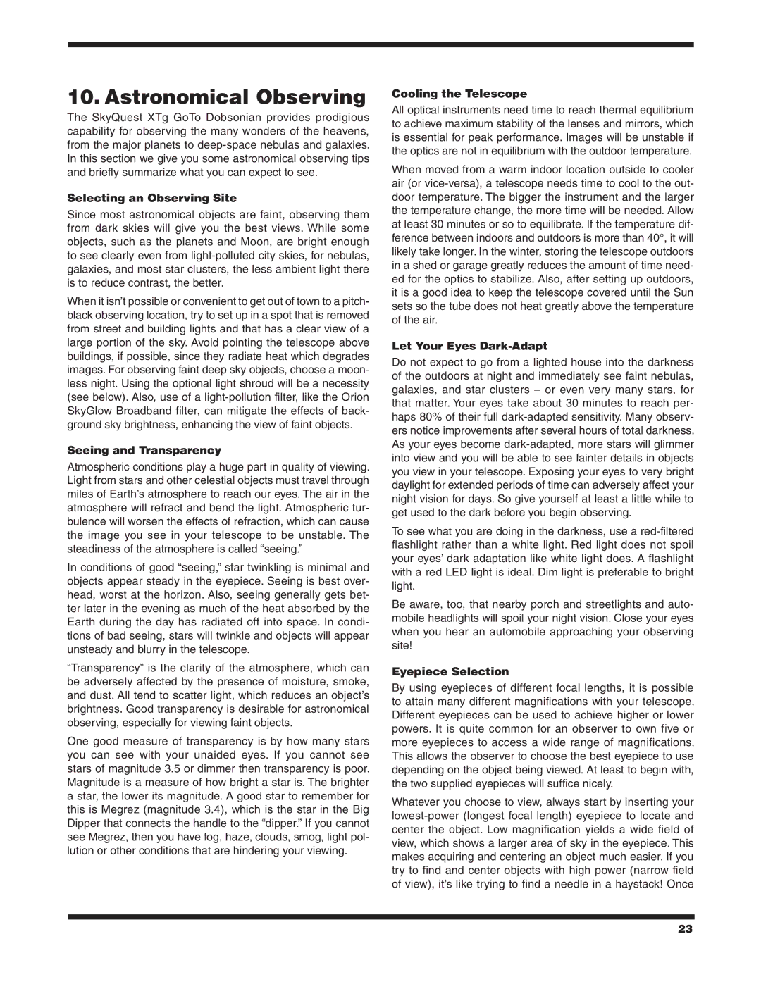 Orion 10134 XTBg, 10135 XT10g, 10135XT12g, #10134 XT8g instruction manual Astronomical Observing 