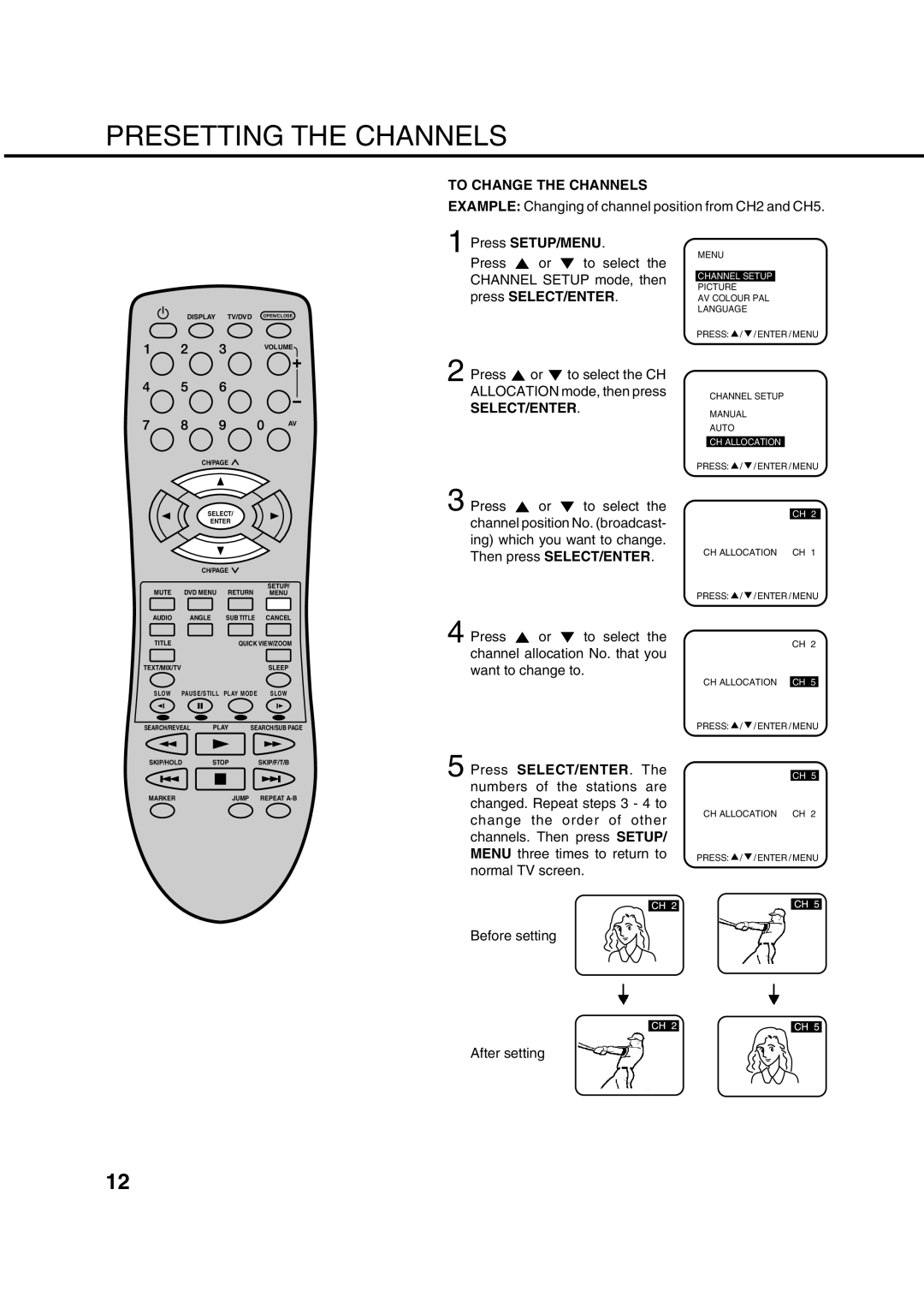 Orion 10DT To Change the Channels, Example Changing of channel position from CH2 and CH5, Before setting After setting 