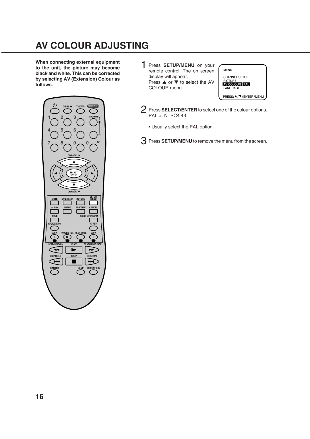 Orion 10DT instruction manual AV Colour Adjusting 