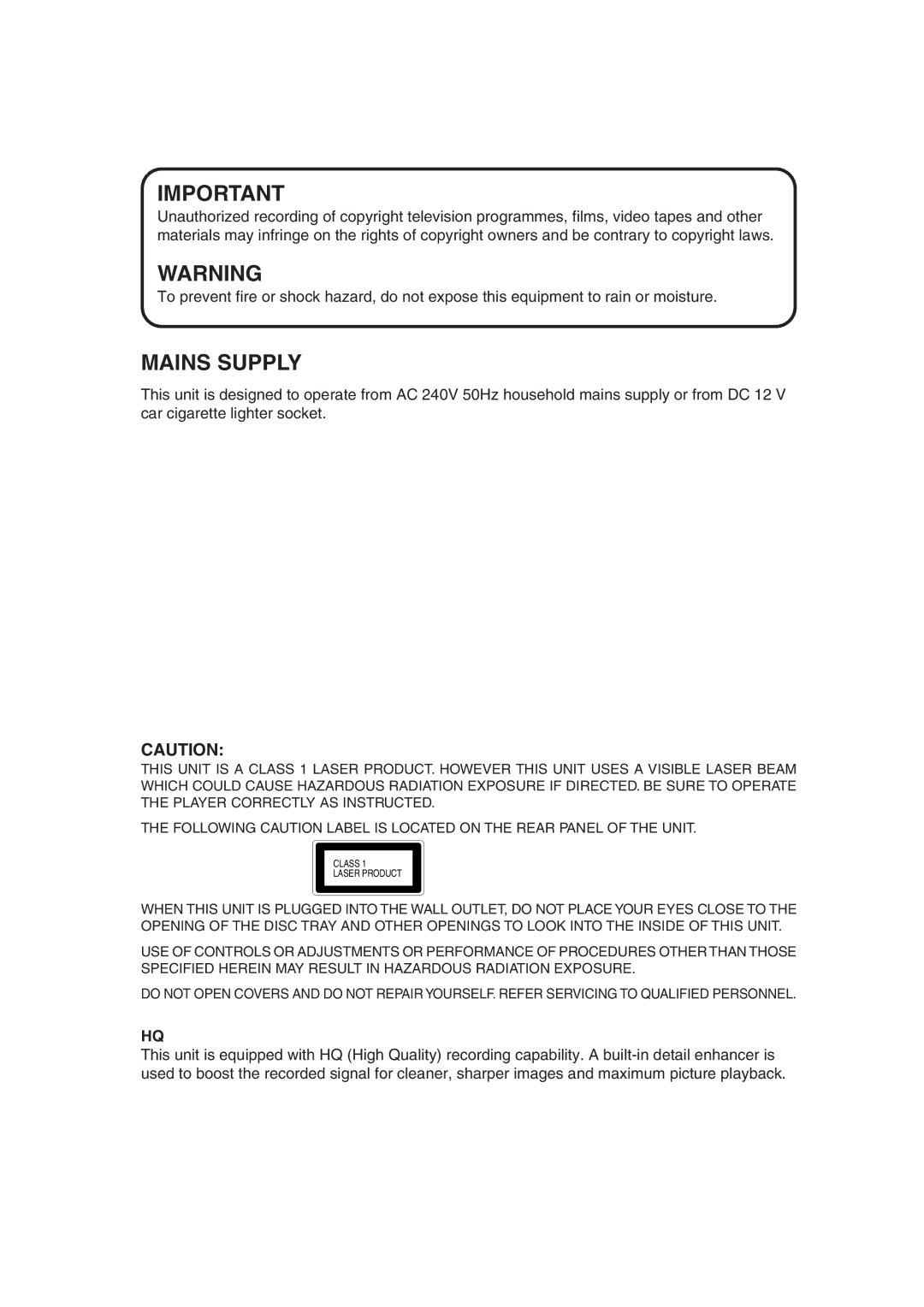 Orion 10DT instruction manual Mains Supply 