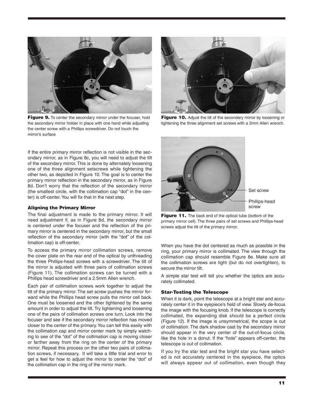 Orion 130ST EQ instruction manual Aligning the Primary Mirror, Star-Testing the Telescope 
