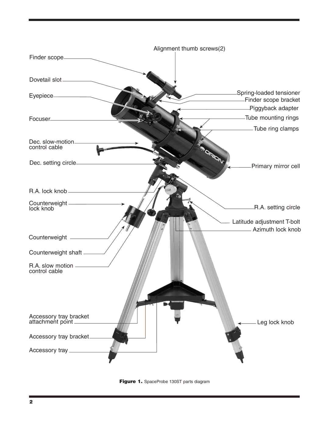 Orion 130ST EQ instruction manual Focuser Tube mounting rings 