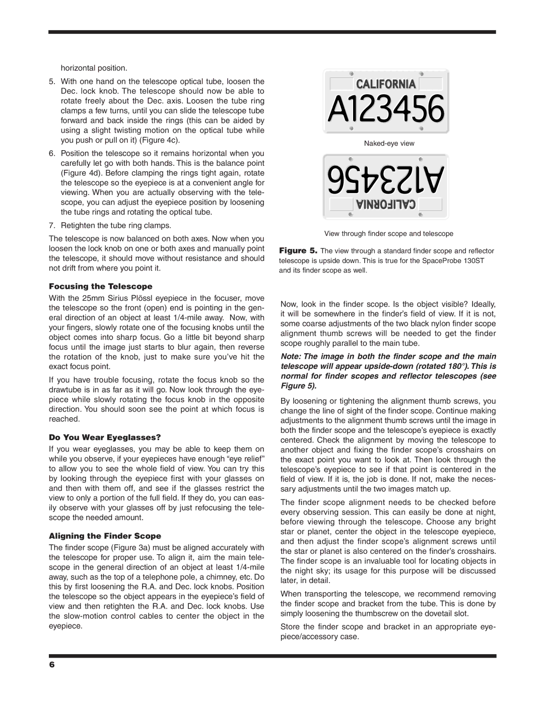 Orion 130ST EQ instruction manual Focusing the Telescope, Do You Wear Eyeglasses?, Aligning the Finder Scope 