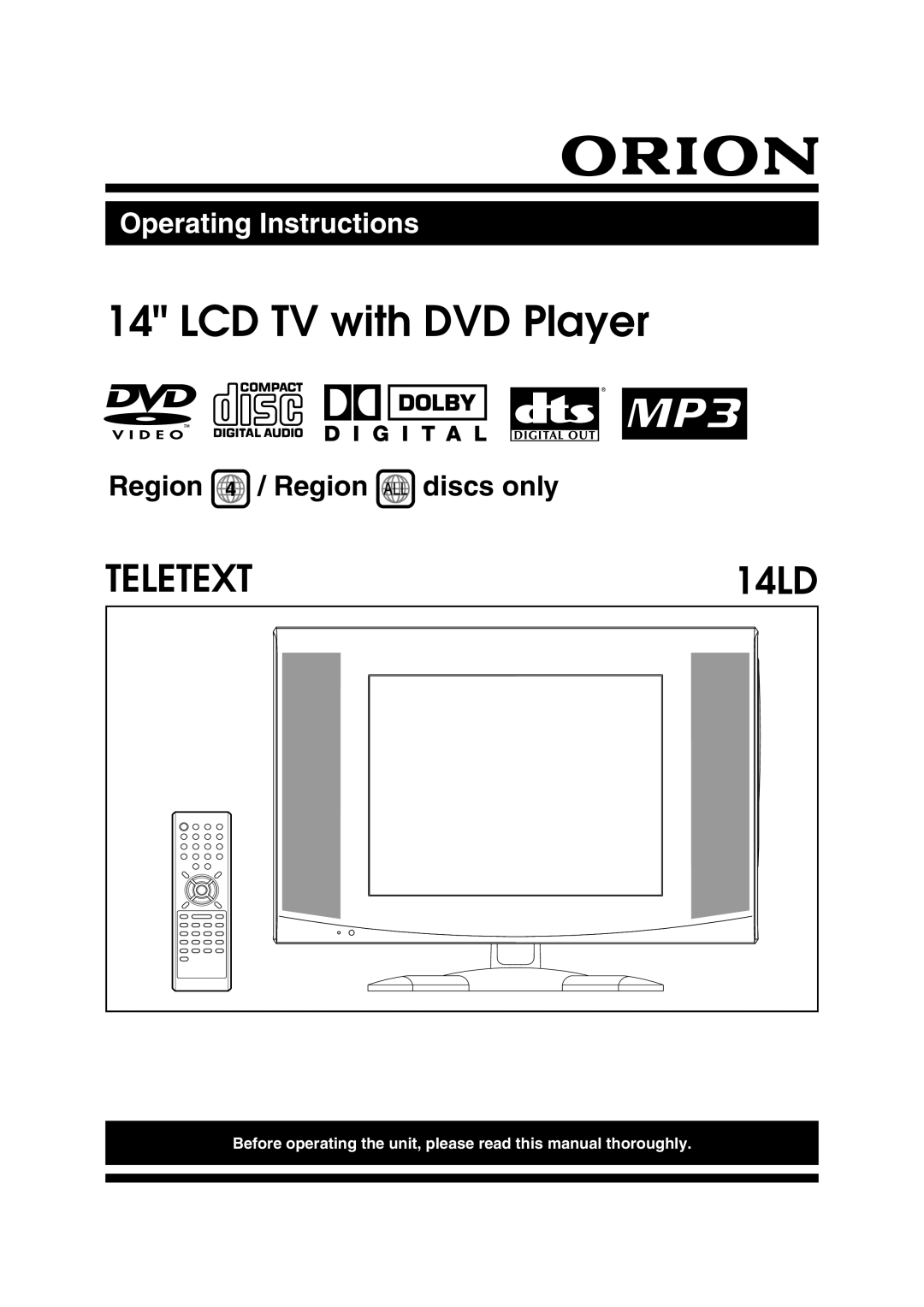 Orion 14LD manual LCD TV with DVD Player 