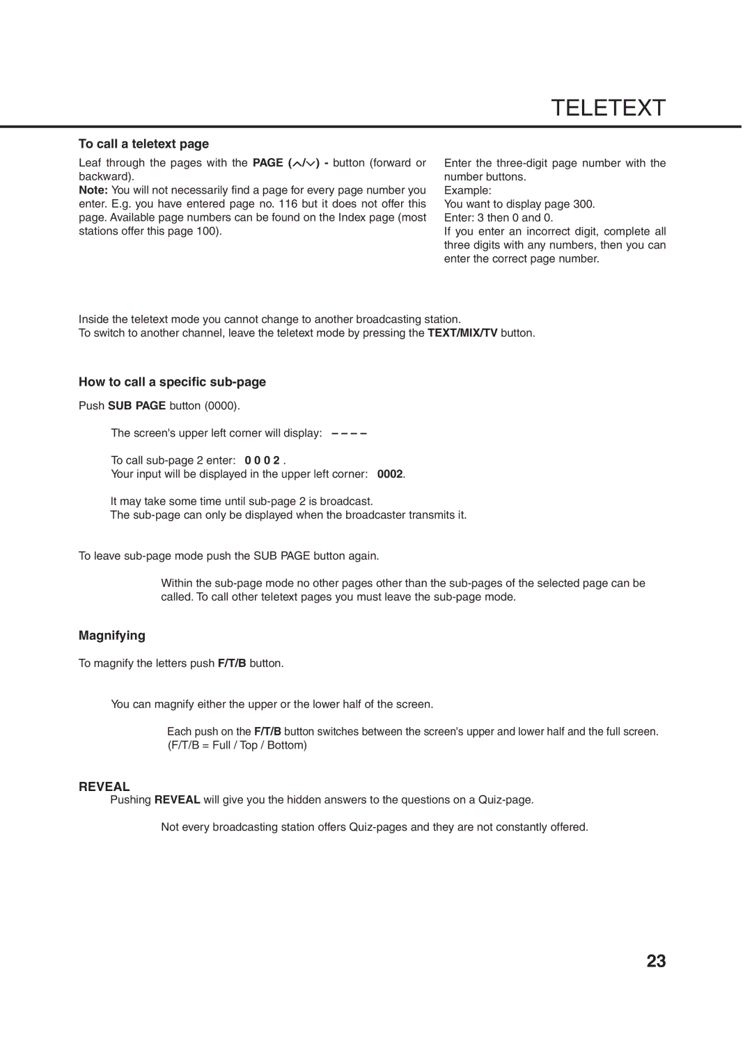 Orion 14LD manual To call a teletext, How to call a specific sub-page, Magnifying 