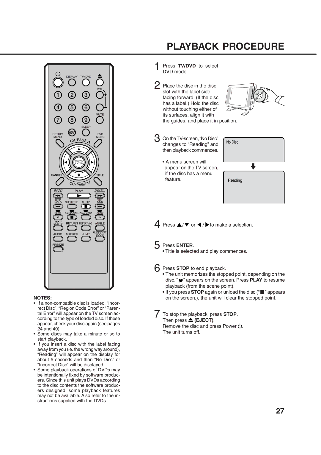 Orion 14LD manual Playback Procedure 