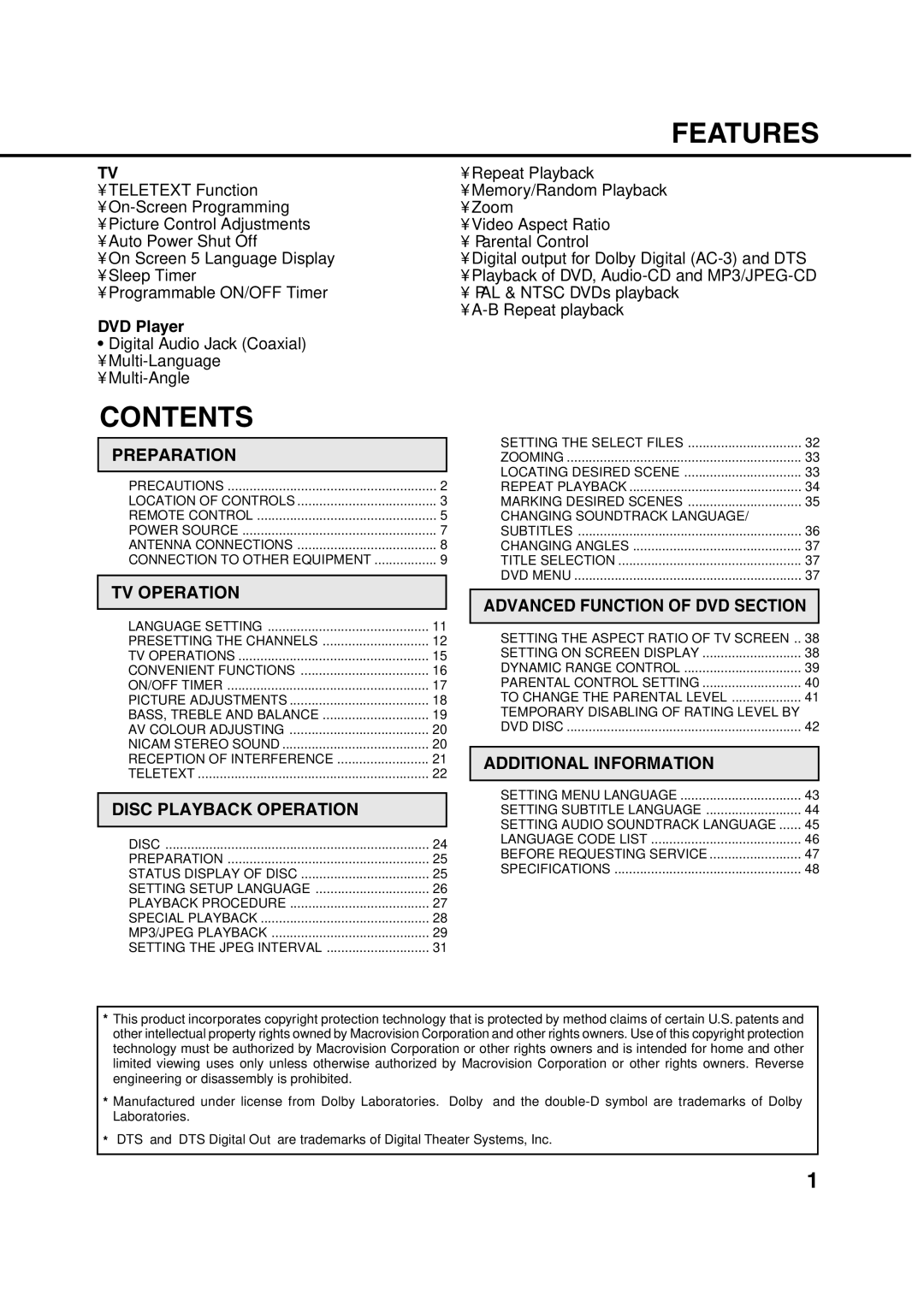 Orion 14LD manual Features, Contents 