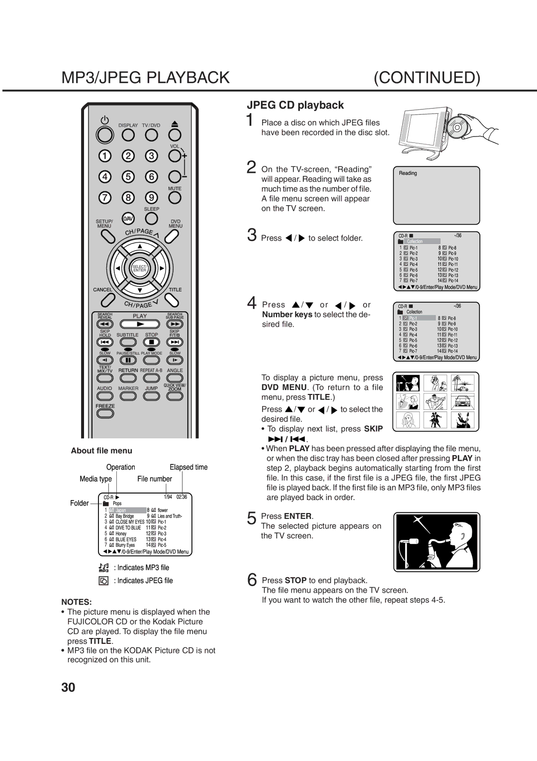 Orion 14LD manual Jpeg CD playback, About file menu 