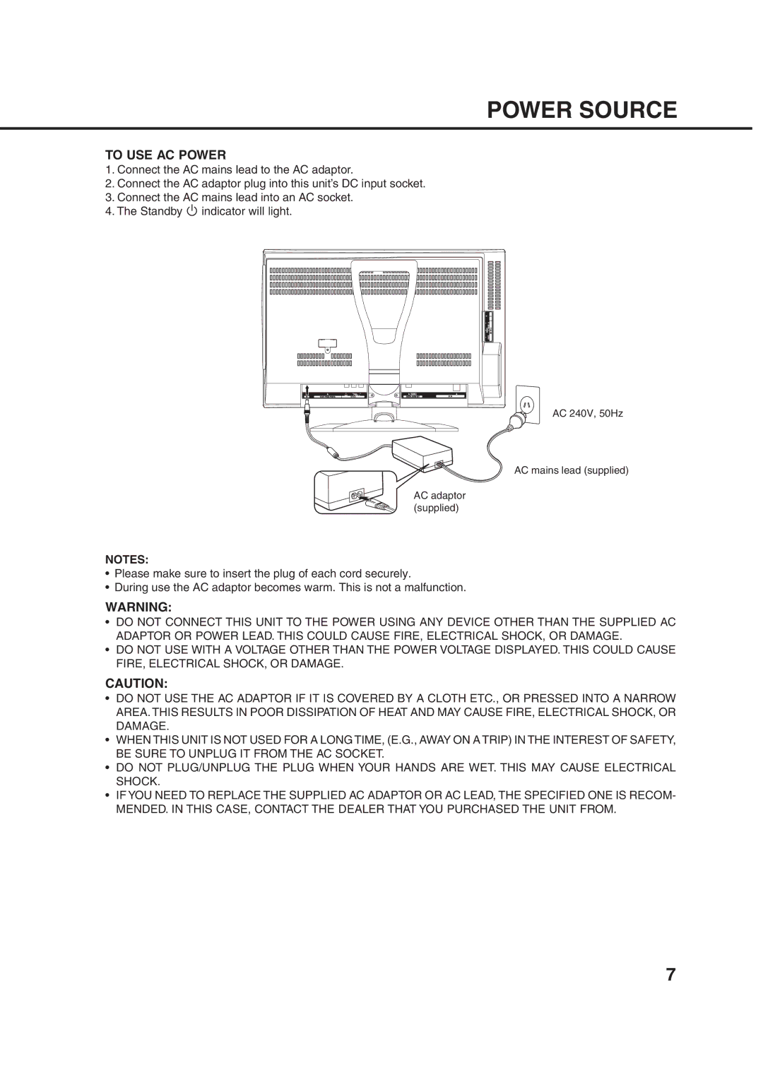 Orion 14LD manual Power Source, To USE AC Power 