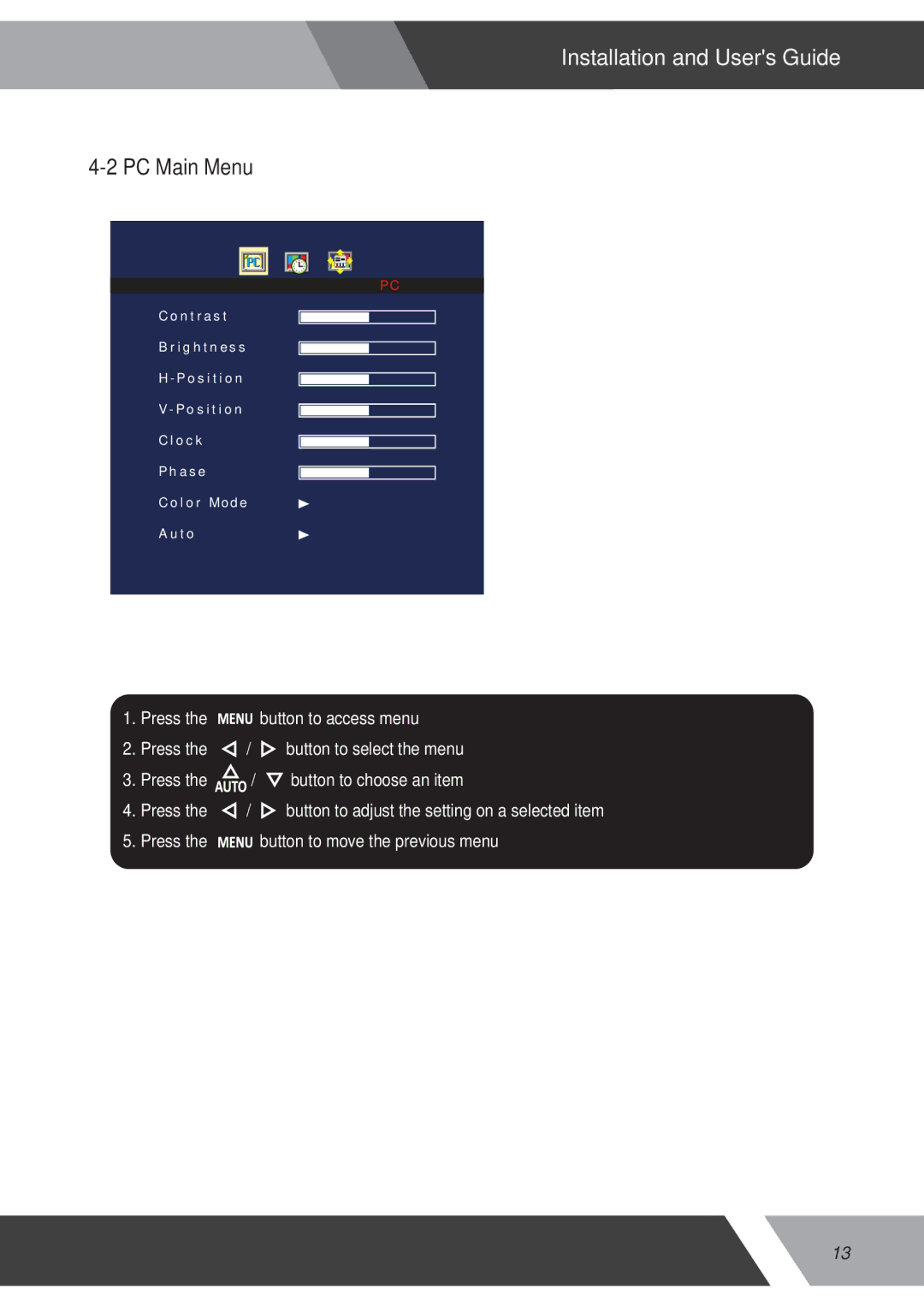 Orion 15RCR manual PC Main Menu 