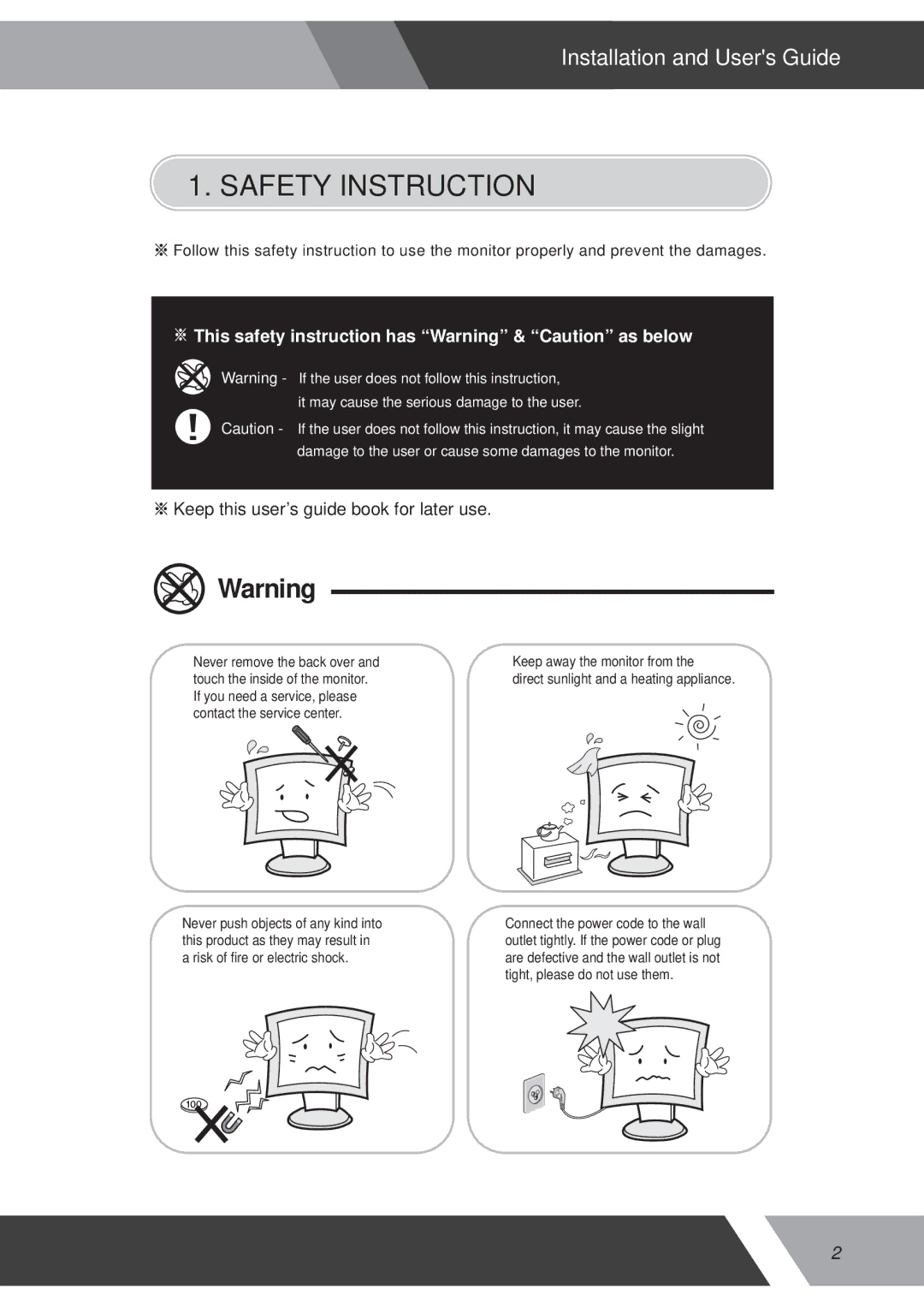 Orion 15RCR manual Safety Instruction, This safety instruction has Warning & Caution as below 