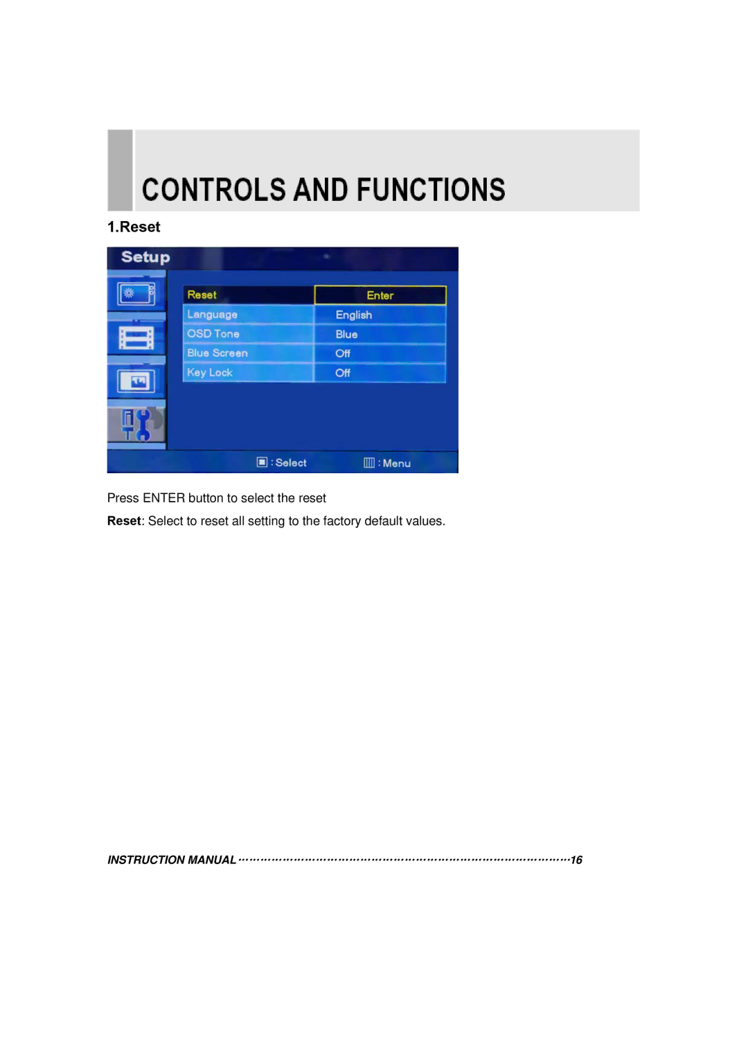 Orion 15RTC instruction manual Reset 