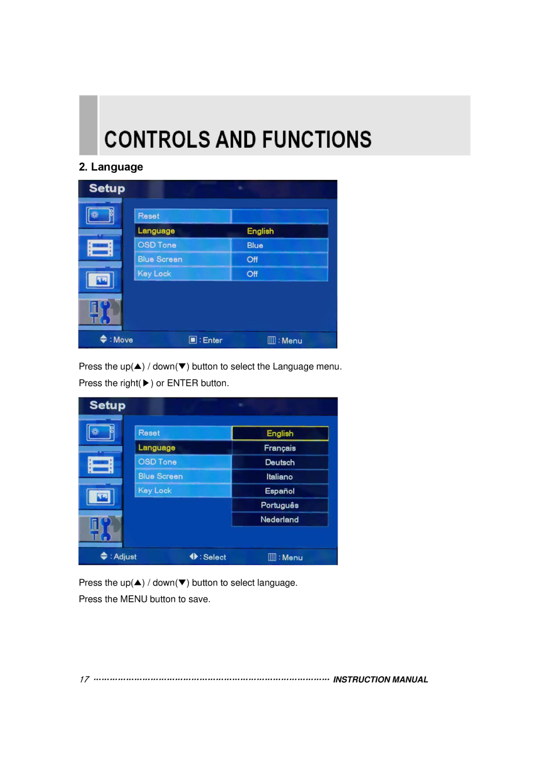 Orion 15RTC instruction manual Language 