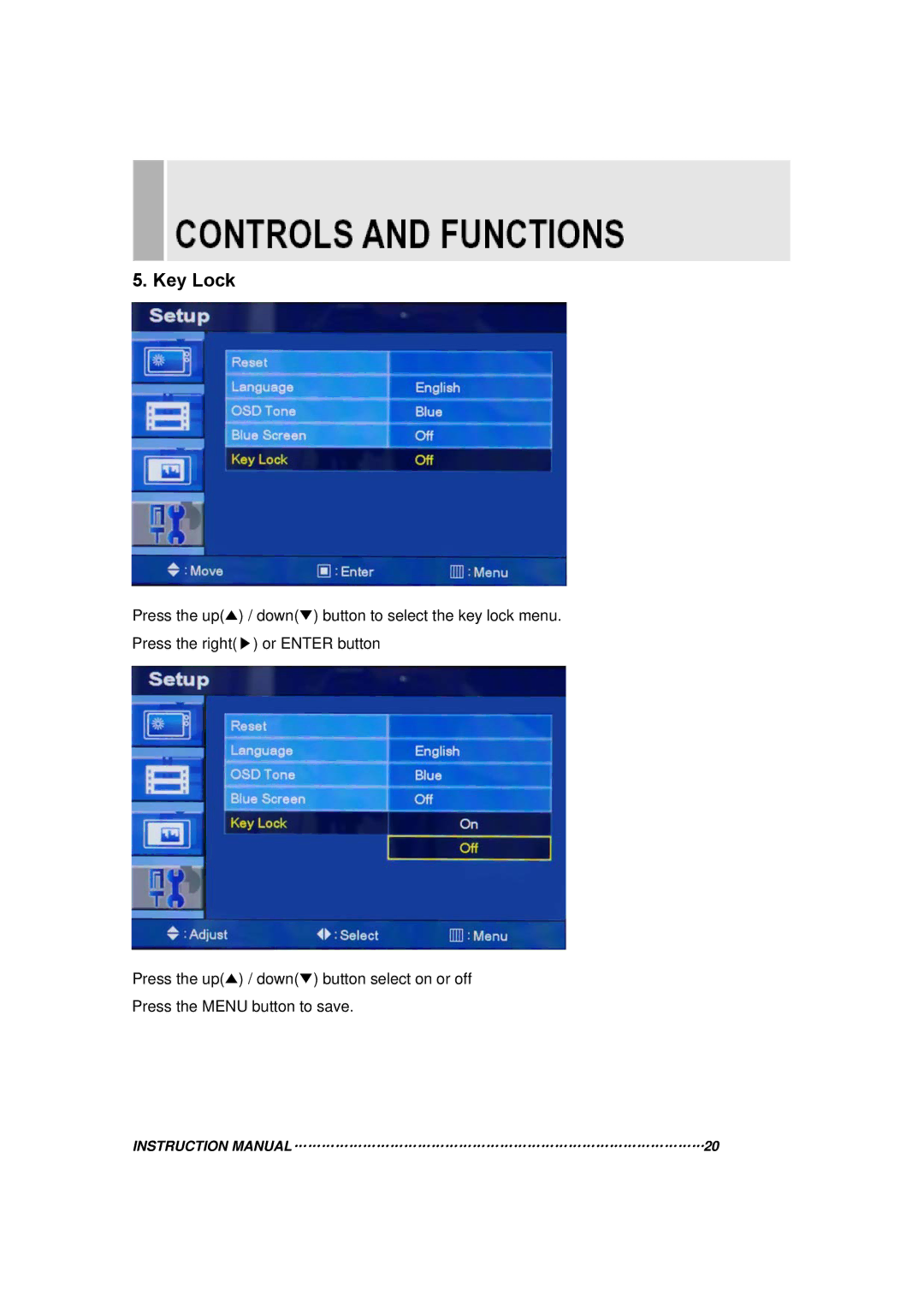 Orion 15RTC instruction manual Key Lock 