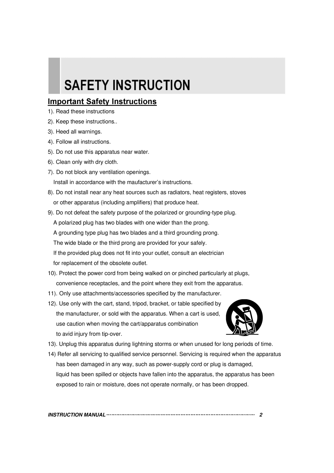 Orion 15RTC instruction manual Important Safety Instructions 