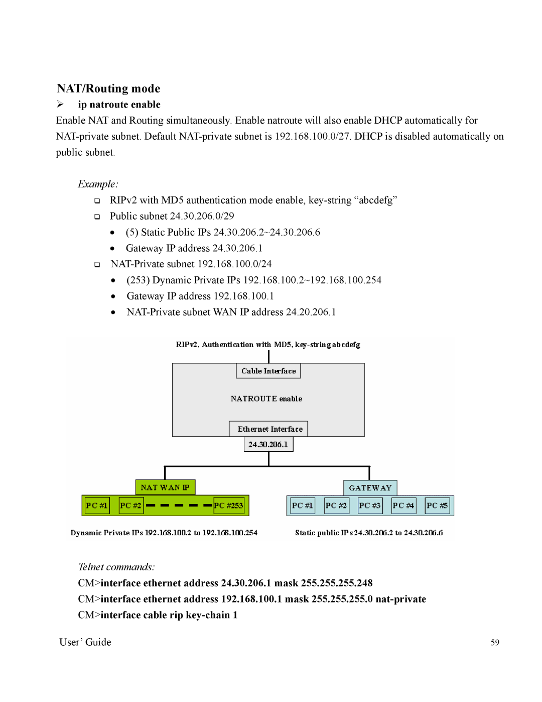 Orion 2000 manual NAT/Routing mode, ¾ ip natroute enable 