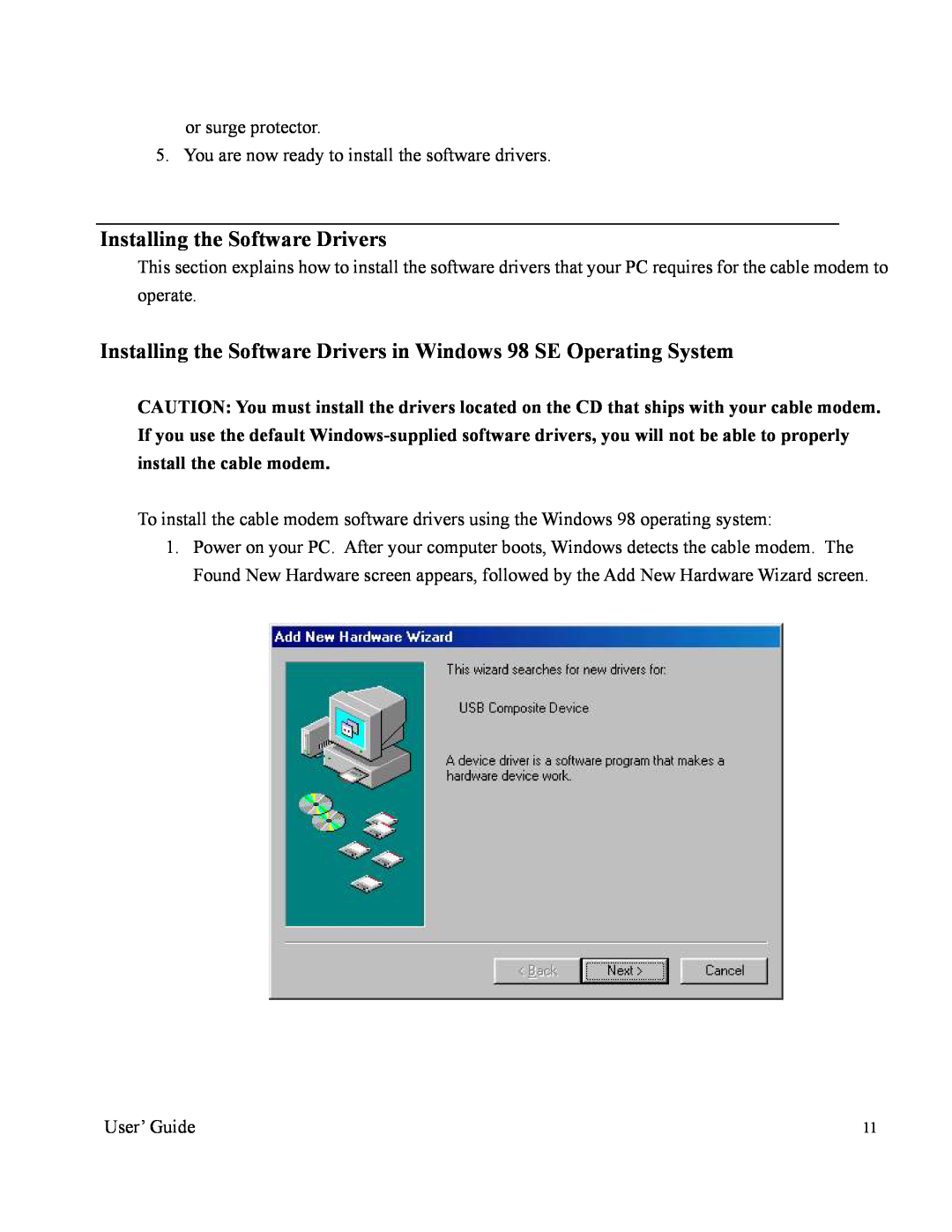 Orion 2000 manual Installing the Software Drivers in Windows 98 SE Operating System 